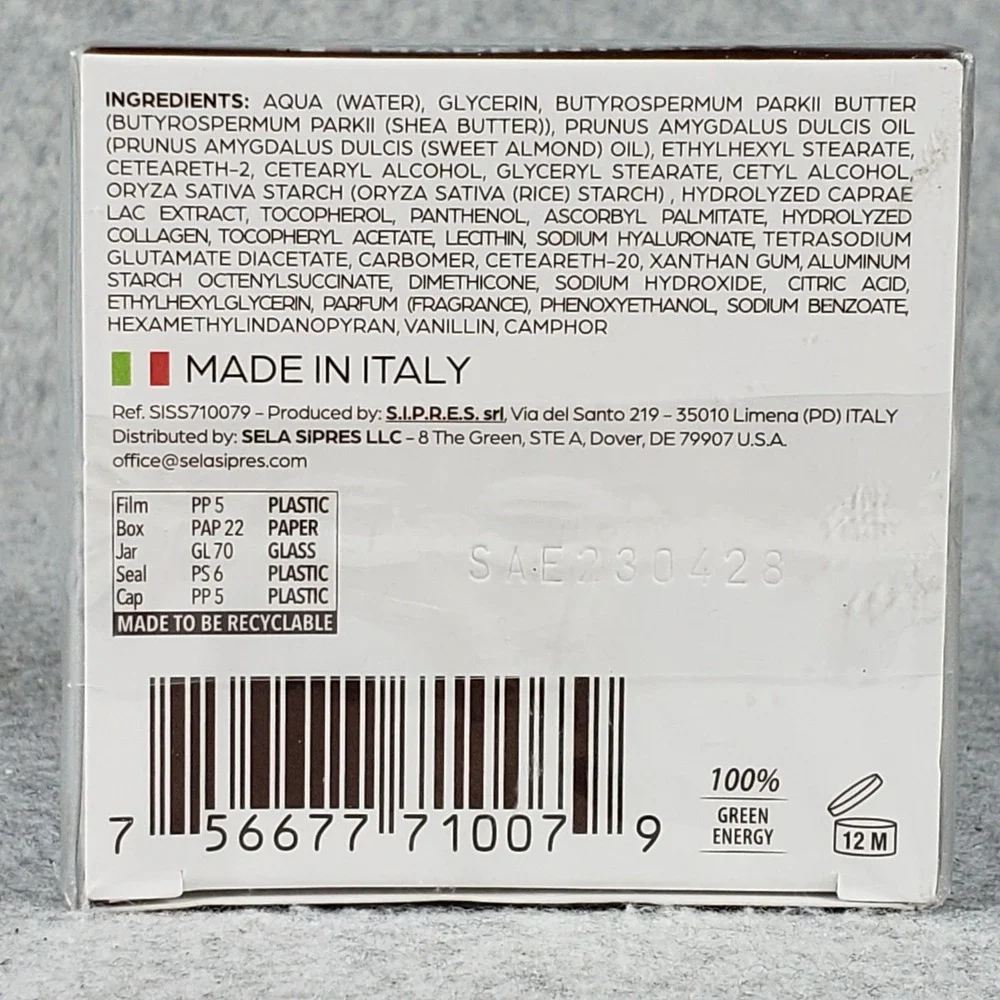Delfanti Milano Night‎ Cream Goat Milk Collagen Regenerating 1.7oz Made in Italy